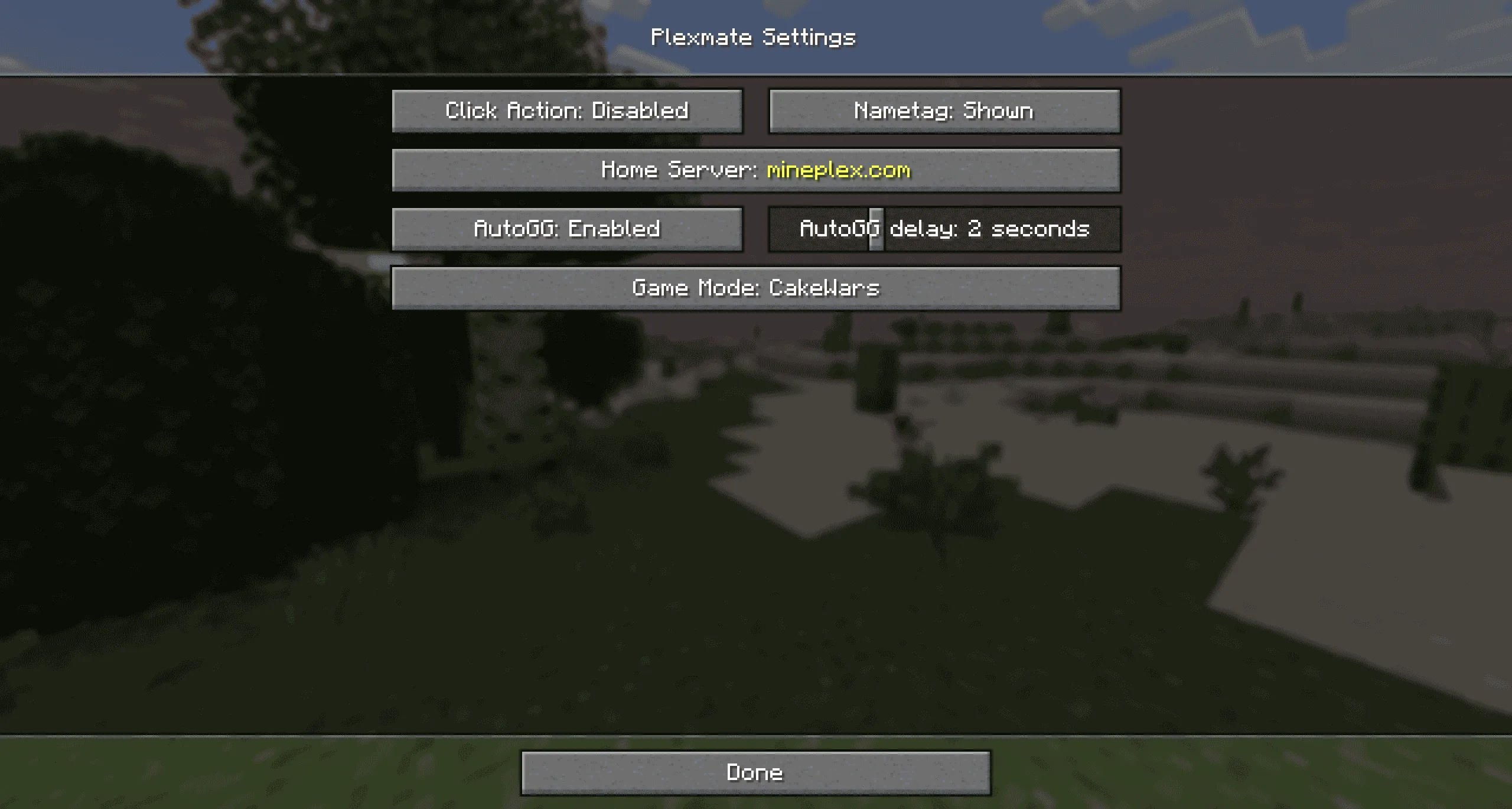 Меню настроек мода PlexMod для Mineplex