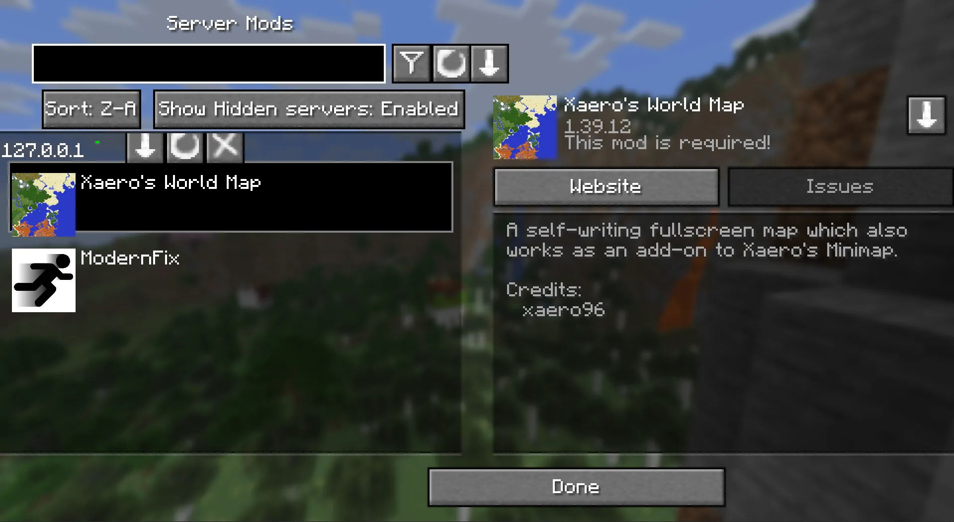 Интерфейс мода Server Mod Menu версии 1.20.6-8