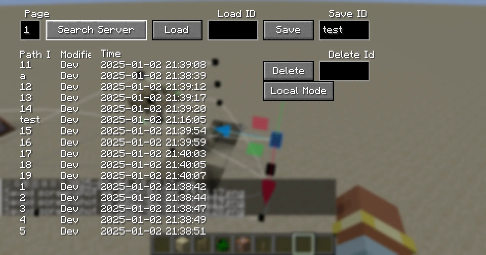 Меню управления путями ресурсов на сервере в моде Camera Anim