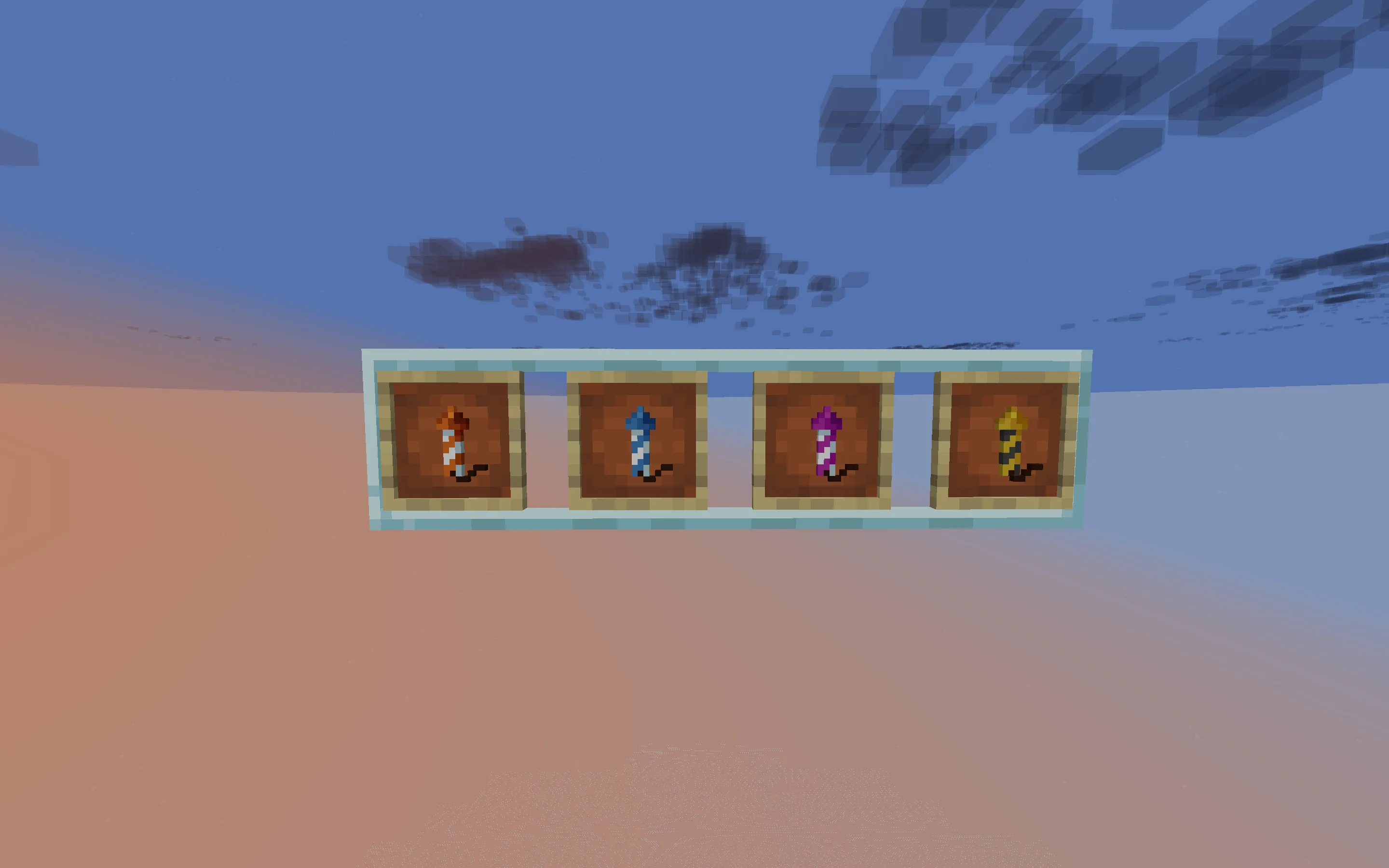 Скриншот ресурспака Firework Duration Colour, демонстрирующий различия в цвете фейерверков разной длительности.