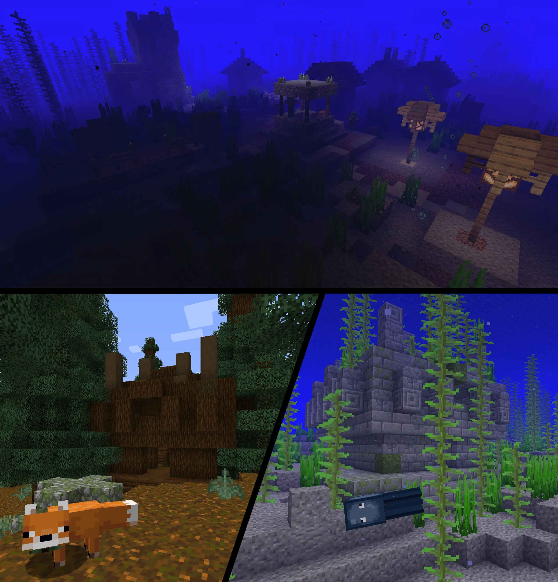 Скриншот новых игровых структур из мода Repurposed Structures для Fabric.