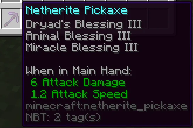 Улучшение каменной кирки до незеритовой с помощью 3 зарядов Blessed Forge