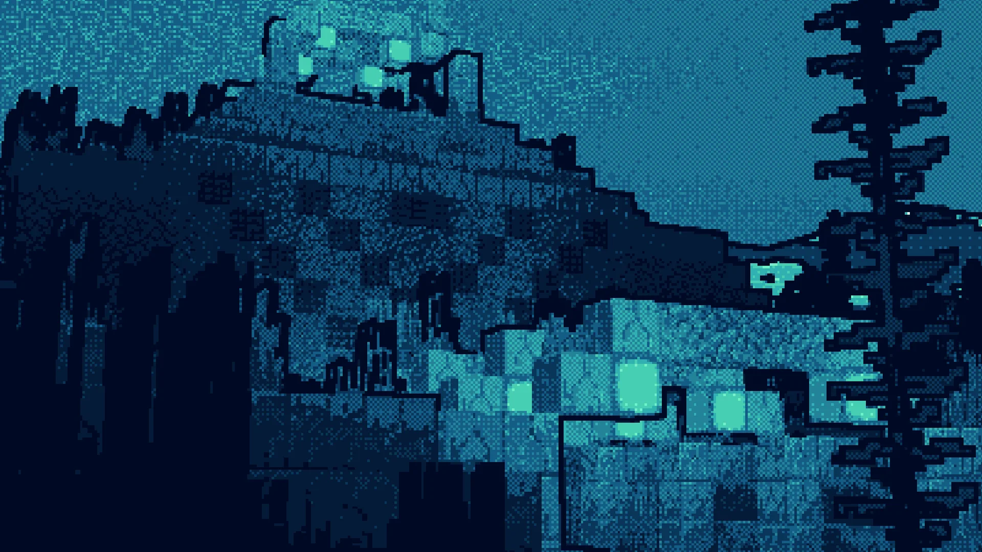 Подводный монумент в стиле Dither, использующий палитру Eulbink.