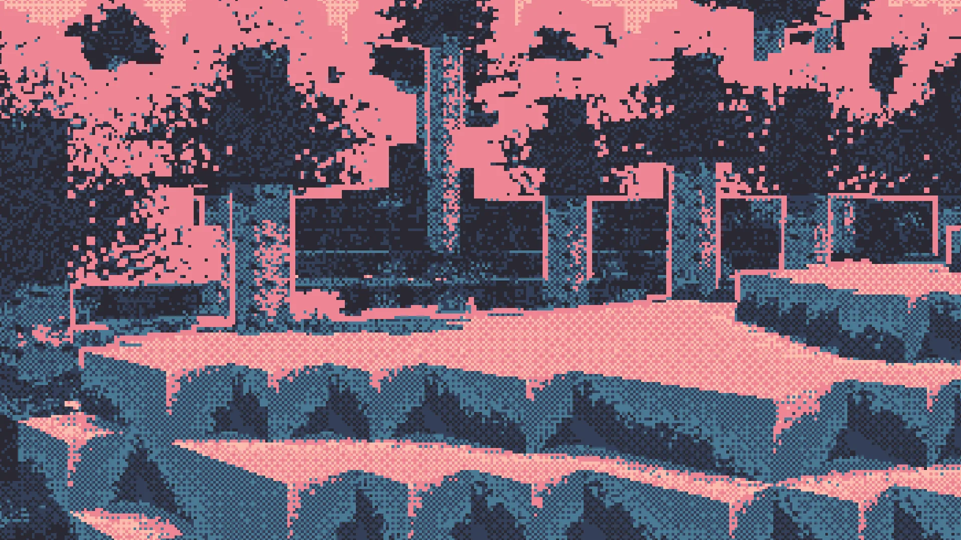 Березовый лес, отображенный с использованием палитры Twilight 5 с Lospec.