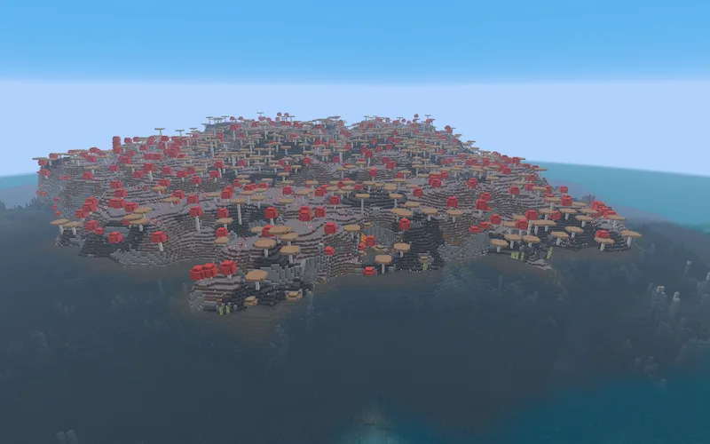 Мод CliffBranch: обновленный биом грибного острова с участками грязи и каменным океаном с остроконечными скалами.