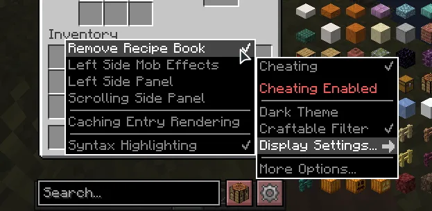 Меню настроек мода Roughly Enough Items с выбором параметров конфигурации.