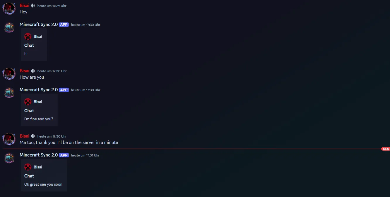 Интерфейс интеграции чата Discord в моде Minecraft-Sync