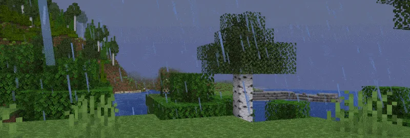 Эффект дождя из частиц в Minecraft.