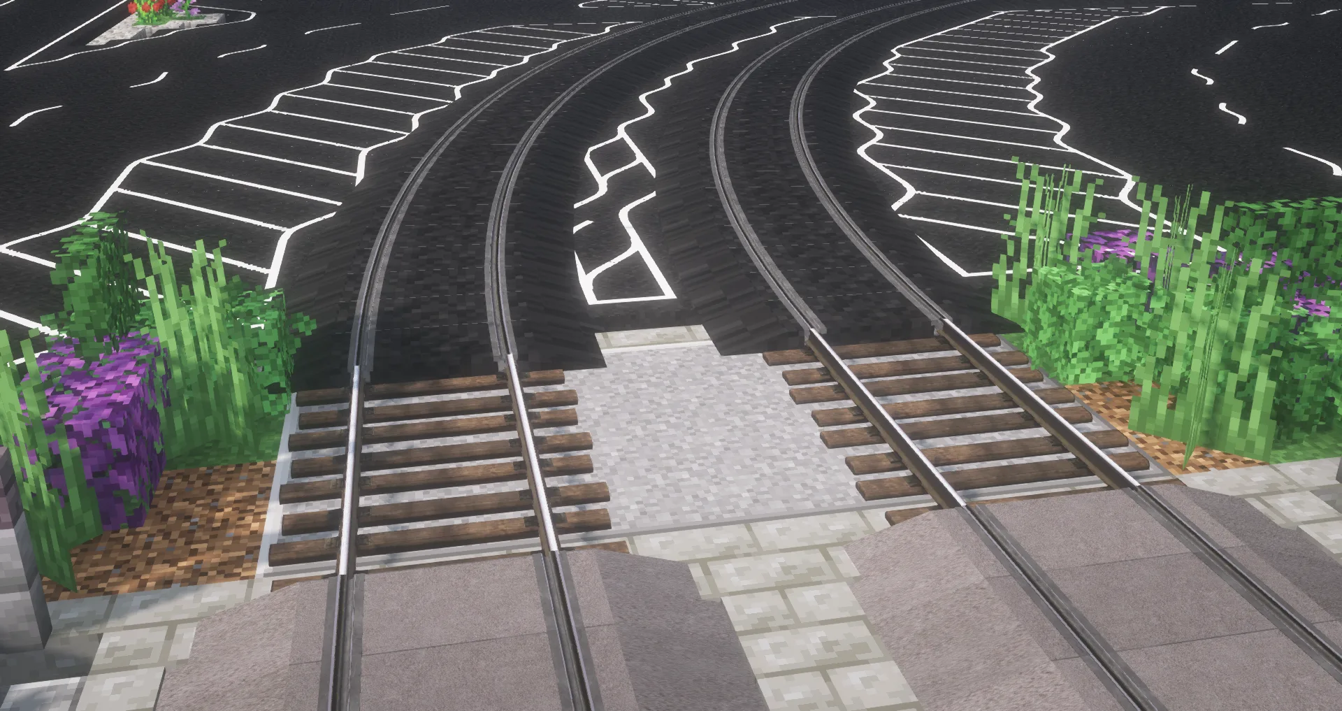 Пример использования трамвайных путей из набора MTR Tramway infrastructure pack.