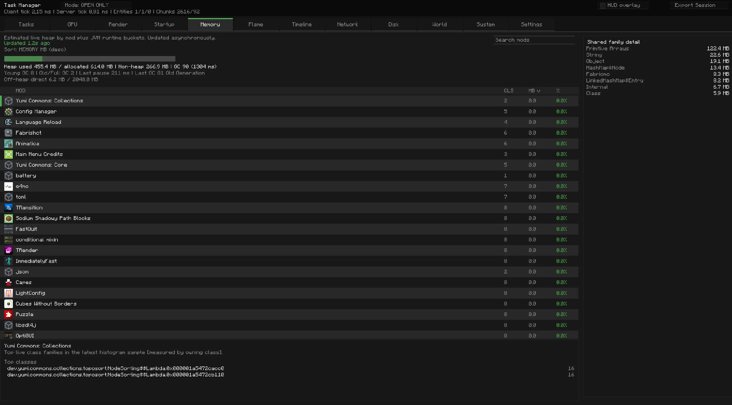 Интерфейс модуля Memory Explorer в моде TaskManager