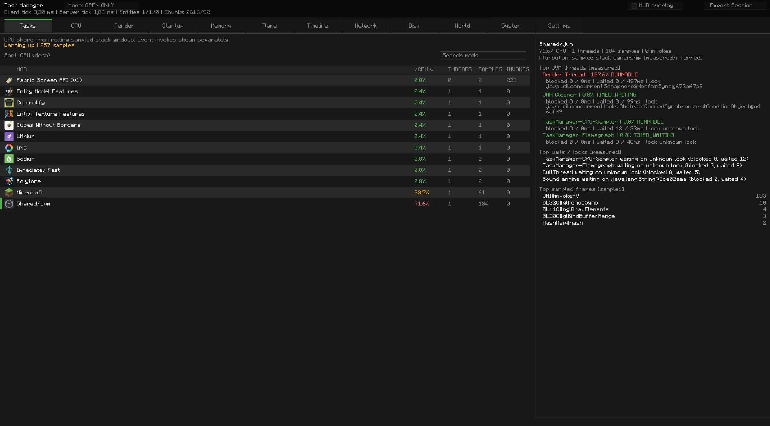 Список активных задач в моде TaskManager