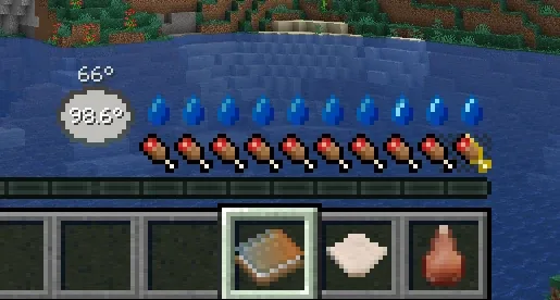 HUD проекта Homeostatic с индикаторами уровня воды, температуры тела и окружающей среды.