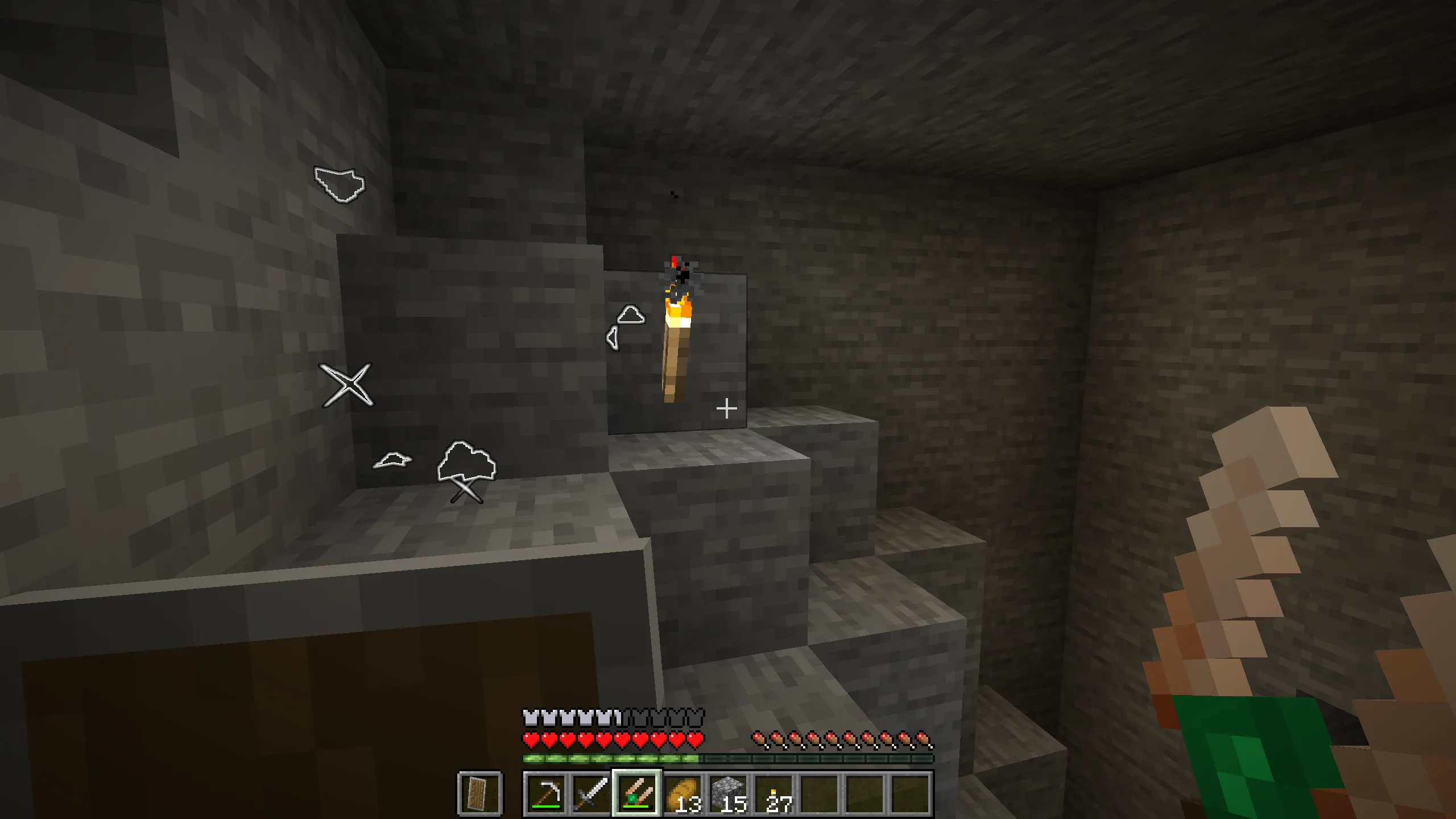 Использование локатора кристаллов для поиска жеоды в Minecraft.