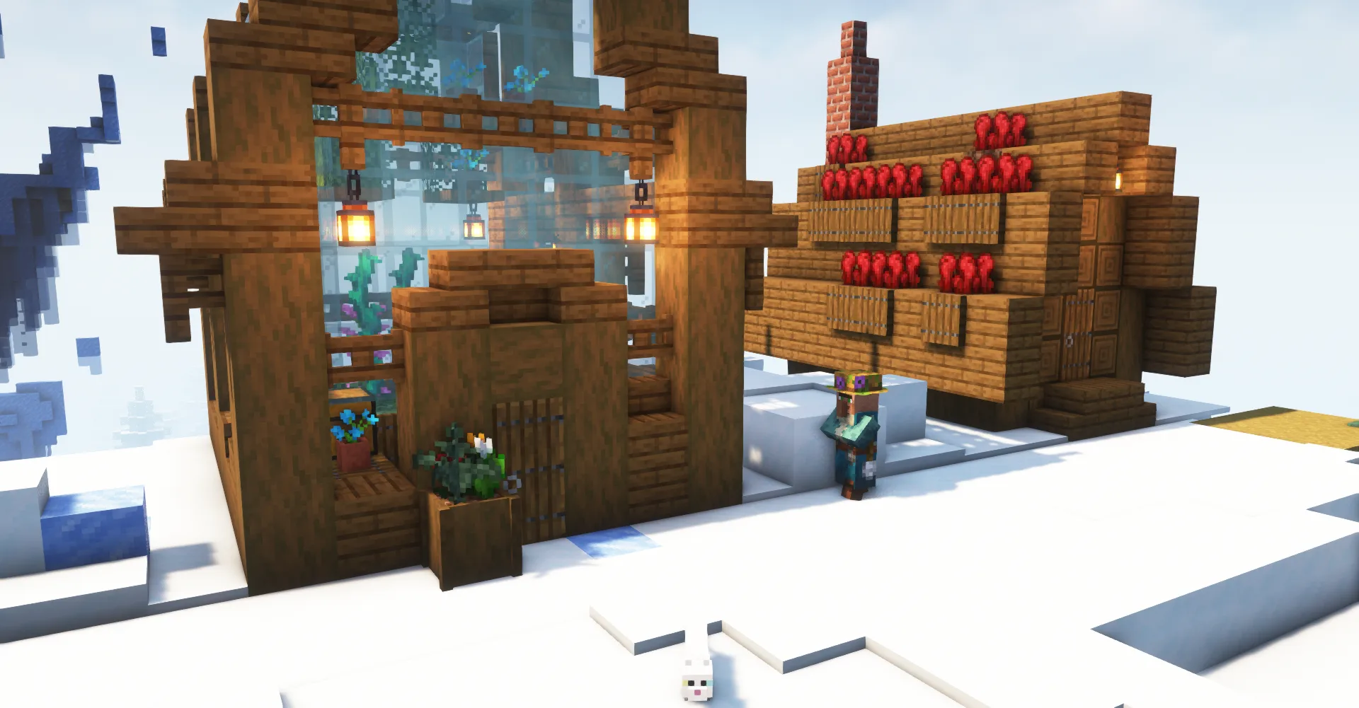 Деревенская теплица и дом алхимика в Minecraft.