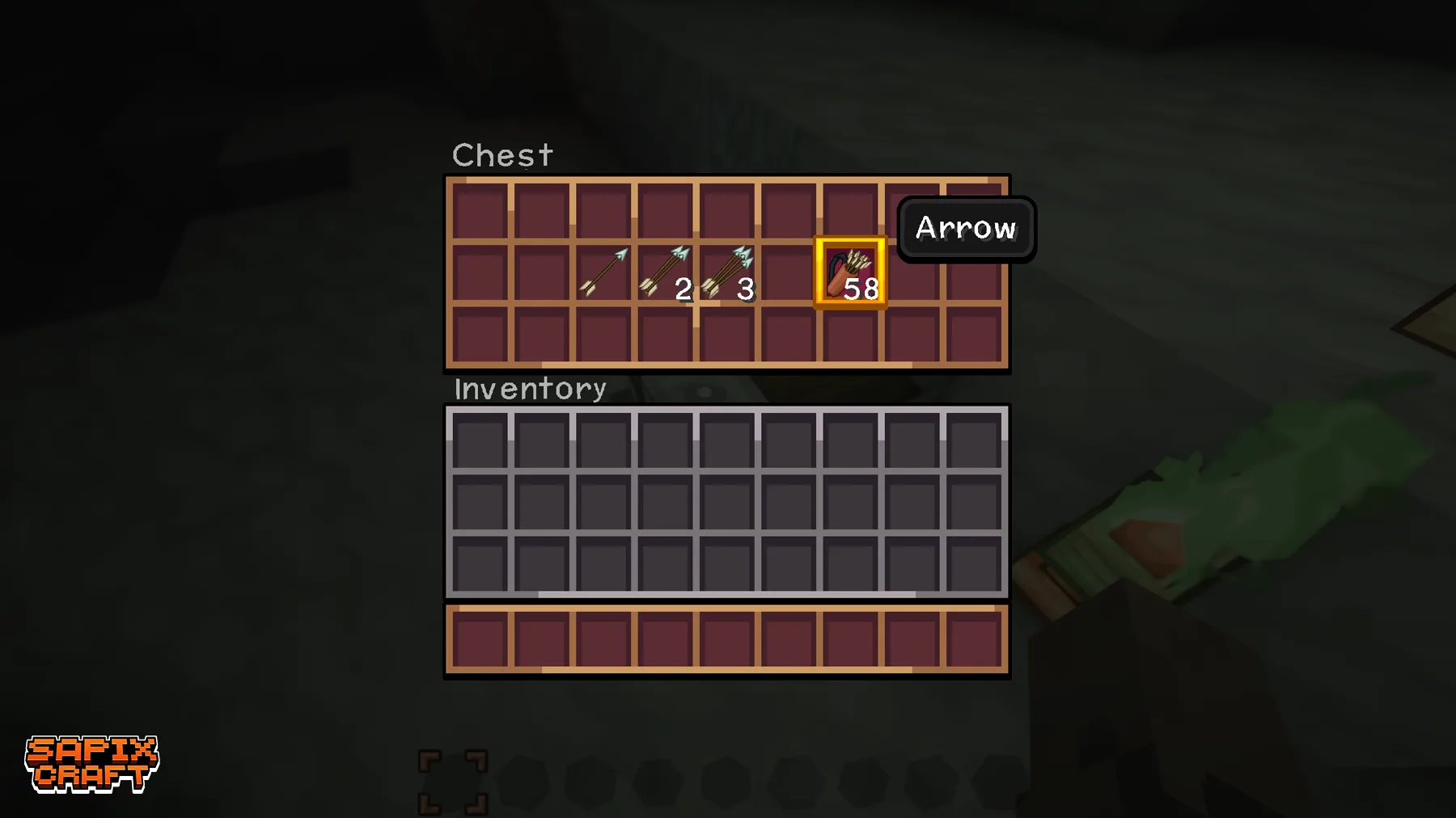 Интерфейс сундука с функцией объединения предметов в Sapixcraft.