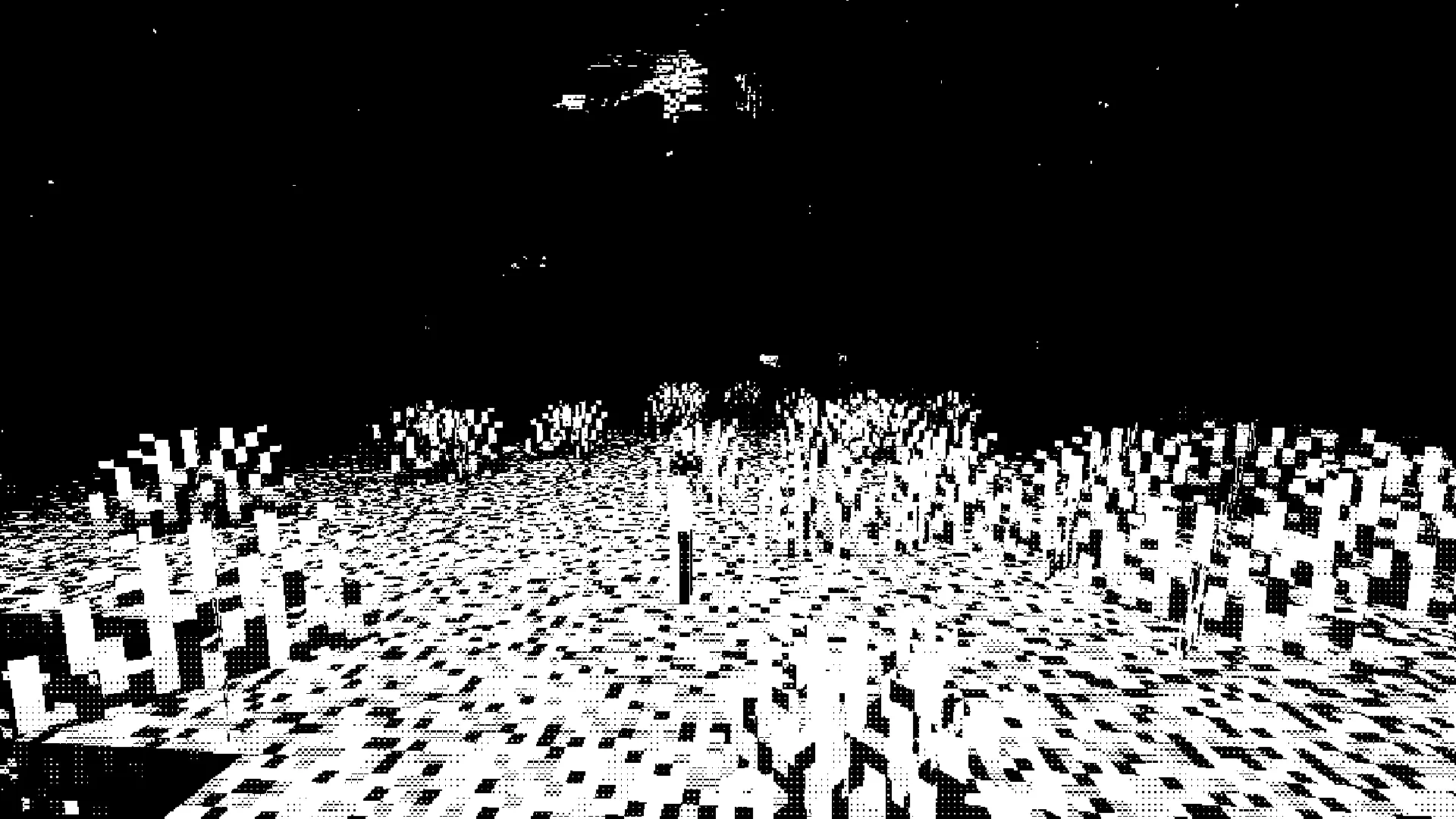 Ночь в Майнкрафт с шейдером Bitmap Vanilla: освещенная факелом деревня на горе.