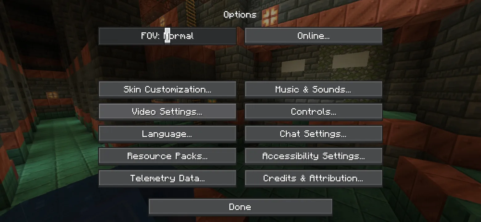 Экран настроек в ресурс-паке OreUI для Minecraft Java Edition