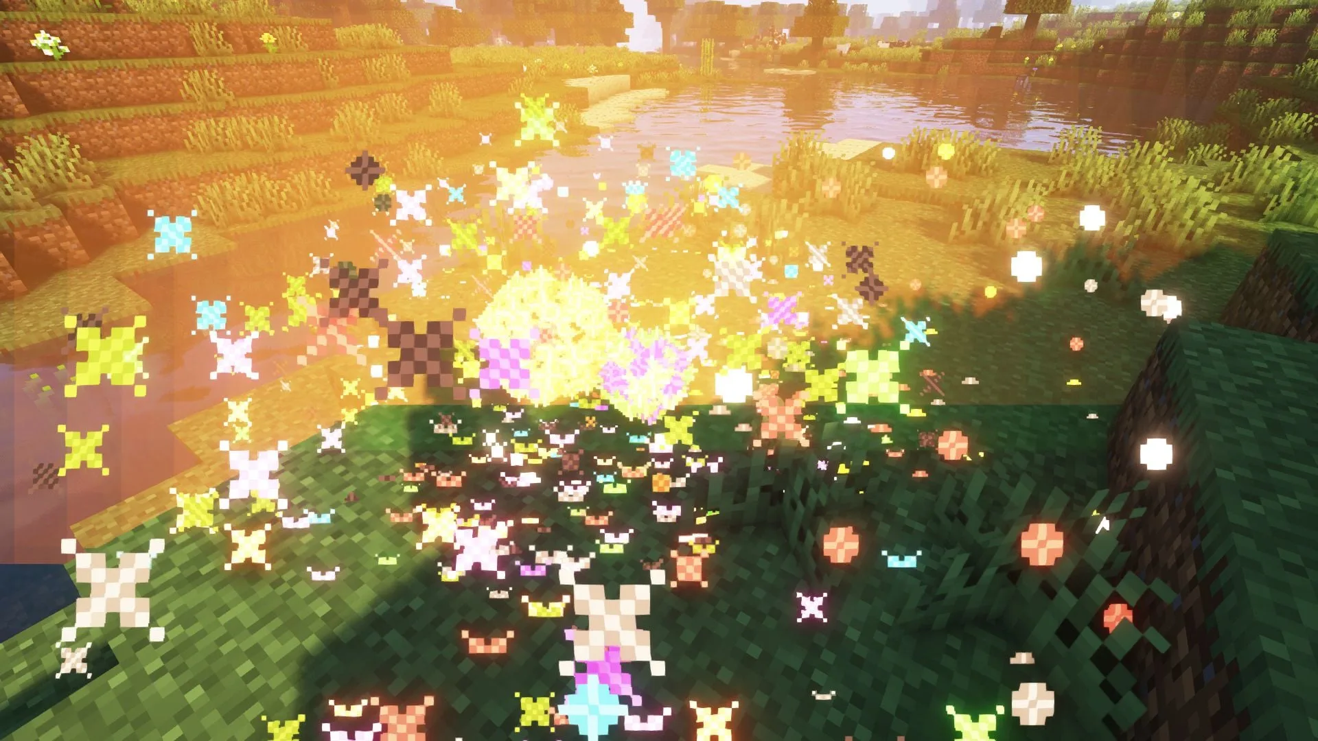 Фейерверк в форме крипера в ночном небе Minecraft.