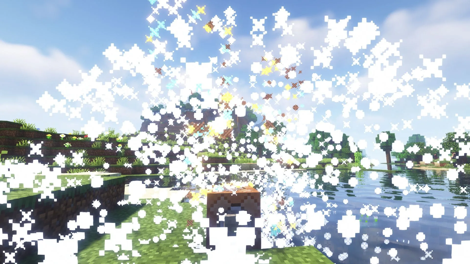 Демонстрация фейерверка в форме крипера в Minecraft.