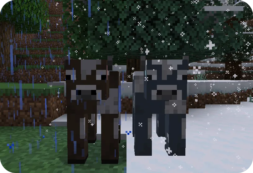 Модель коровы в биоме тайги с использованием модификаторов текстур Fusion.