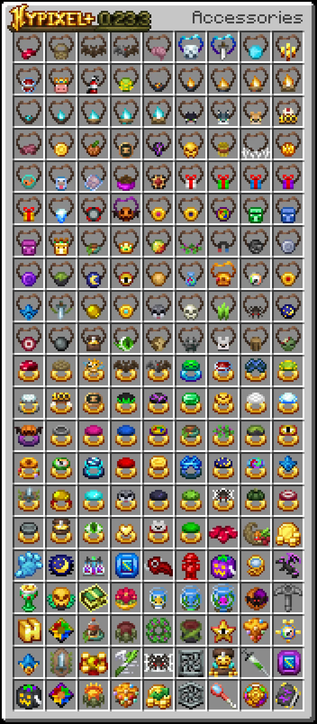 Интерфейс аксессуаров в моде Hypixel Plus версии 0.23.3.