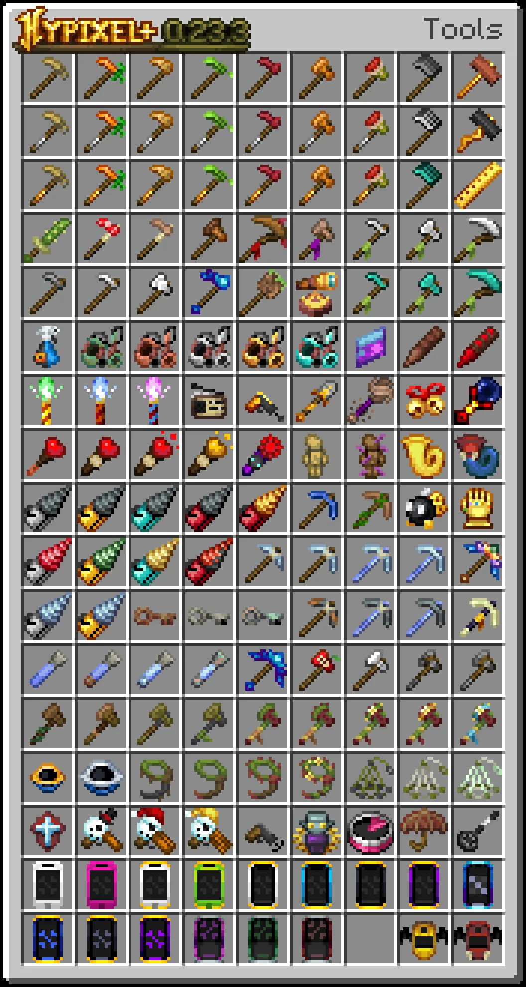 Интерфейс инструментов версии 0.23.3 проекта Hypixel Plus.