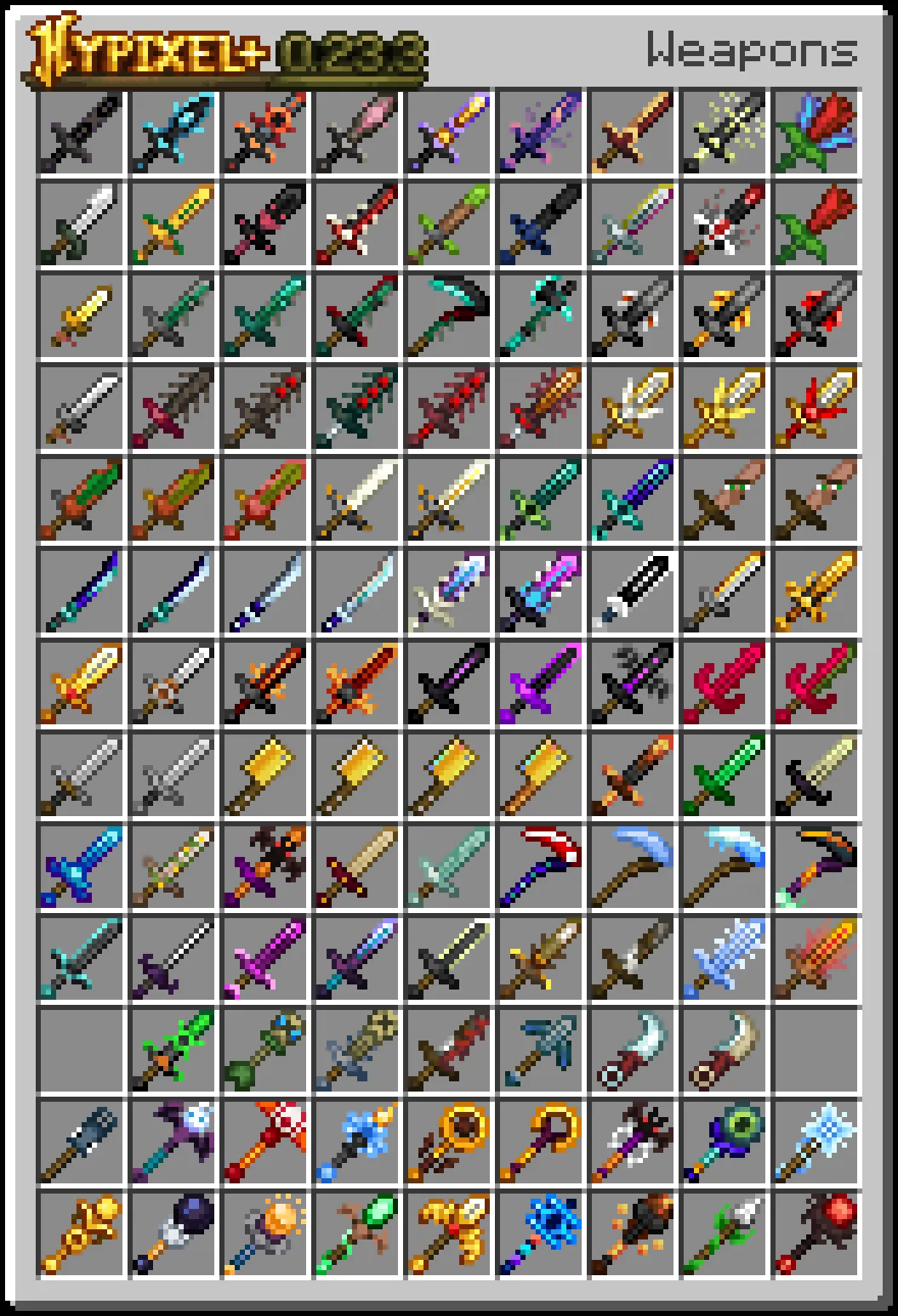 Скриншот набора оружия из проекта Hypixel Plus версии 0.23.3.