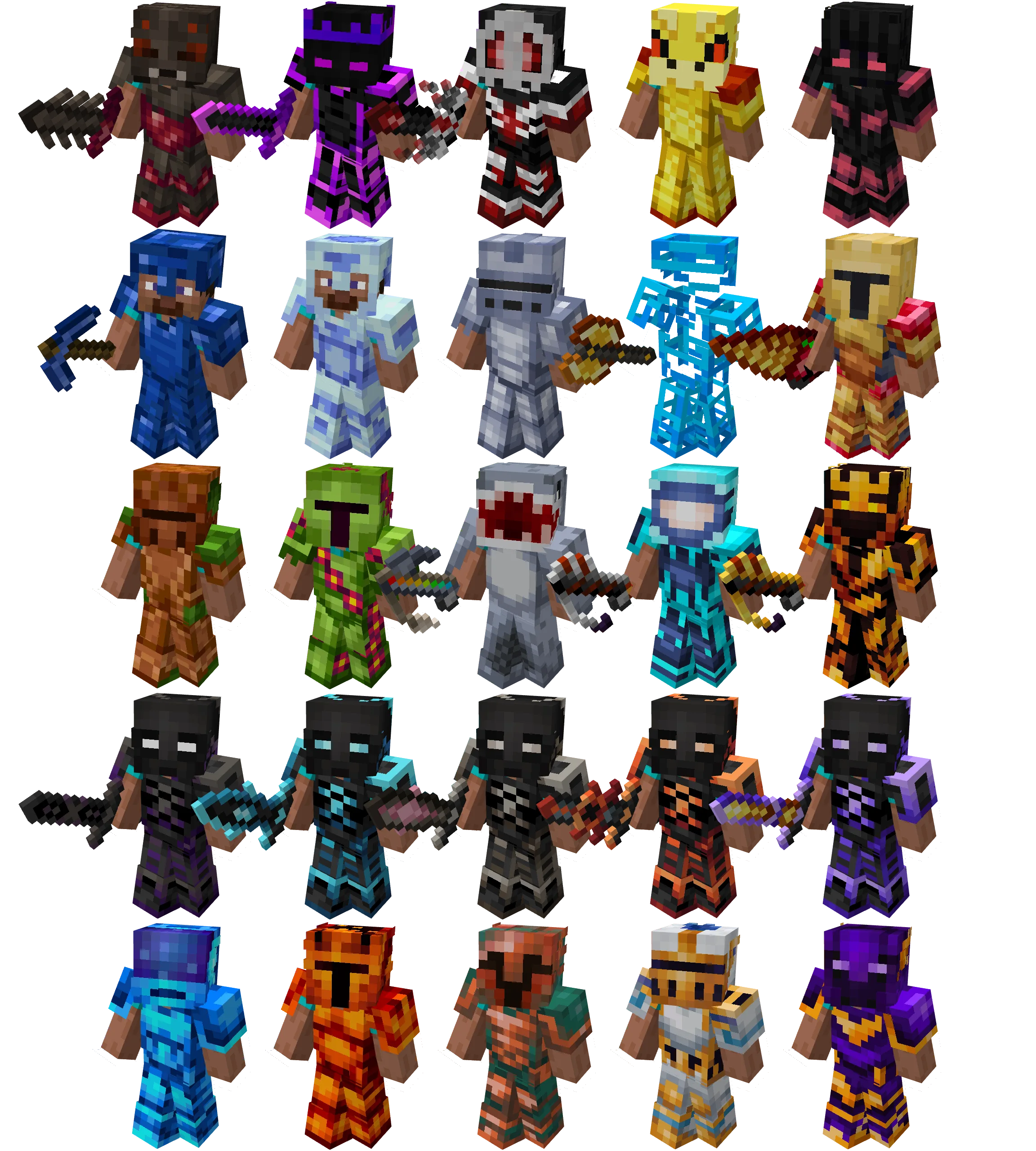 Различные комплекты брони из проекта Hypixel Plus.