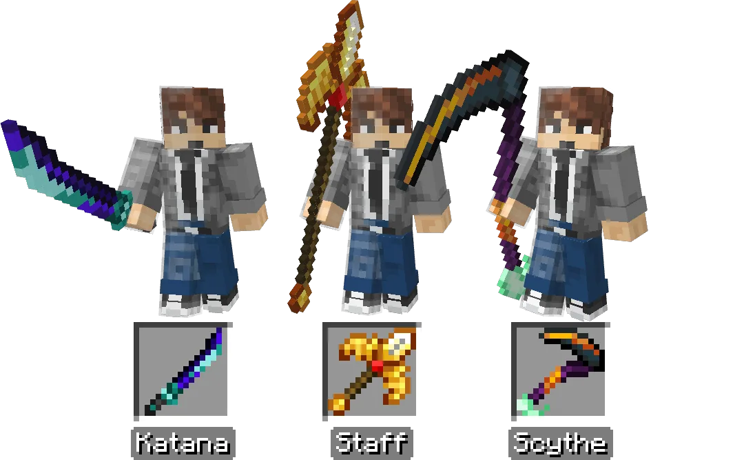 Игрок держит предметы в руках в Minecraft.