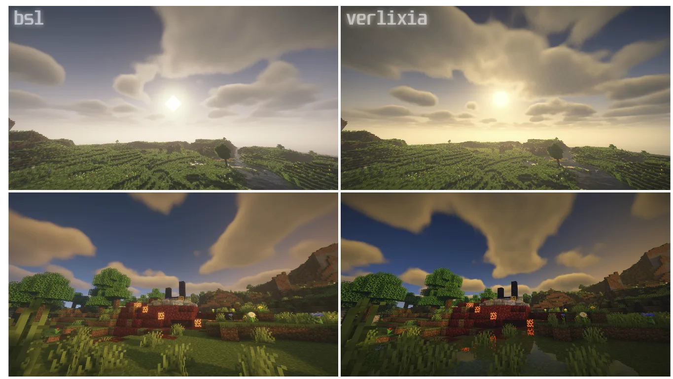 Сравнение шейдеров Verlixia и BSL: дневное освещение и отражения на поверхностях