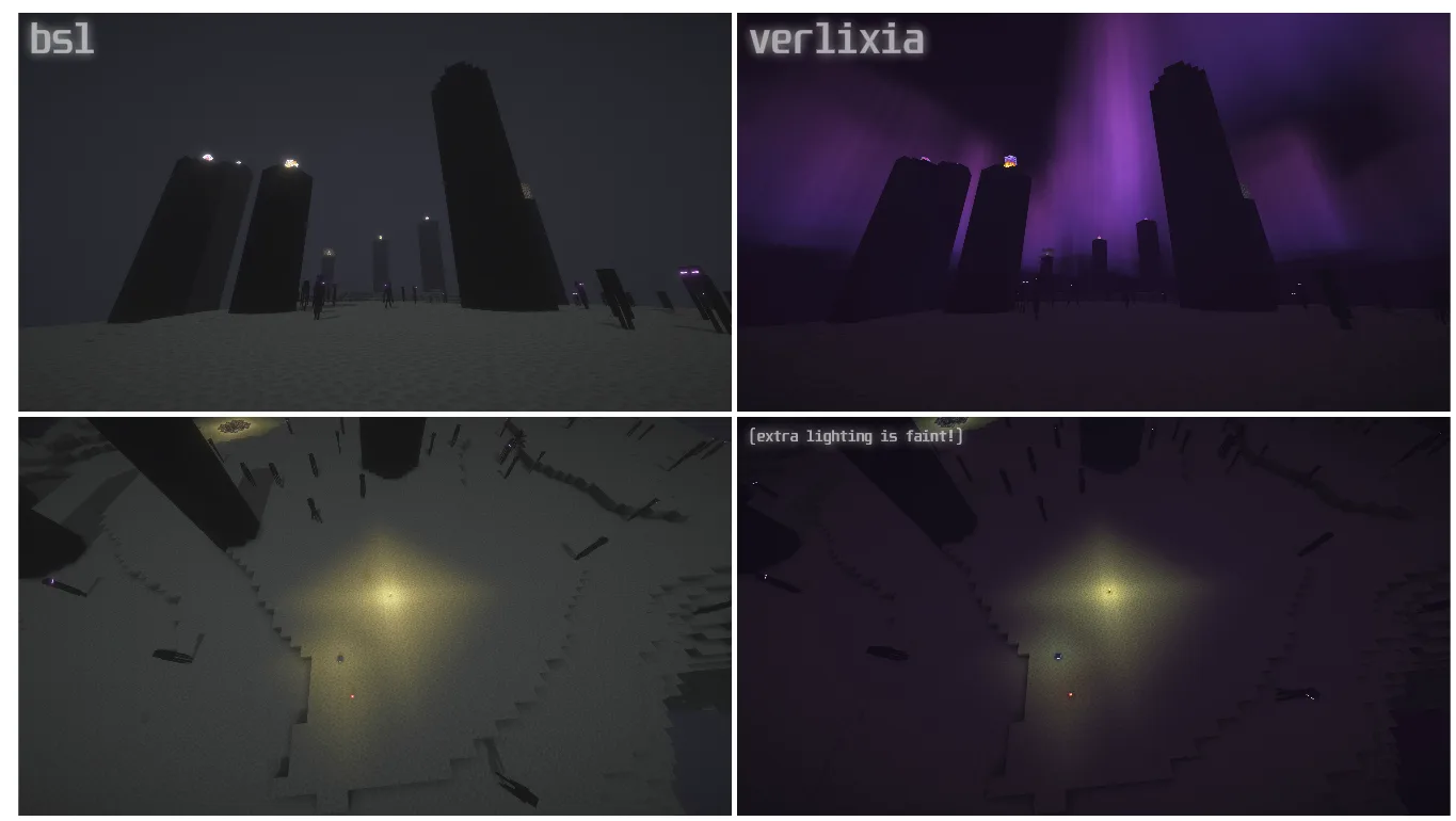 Сравнение шейдеров Verlixia и BSL: освещение в Энде и цветовые эффекты