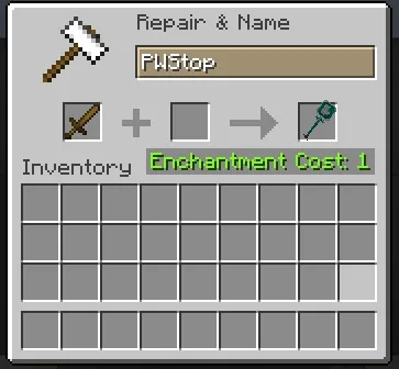 Предмет PWStop в интерфейсе наковальни