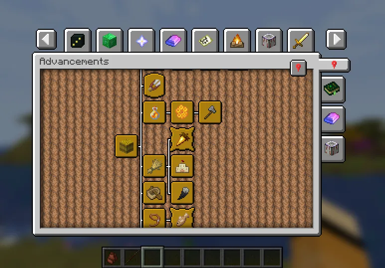 Интерфейс мода Paginated Advancements с разделением достижений на страницы.