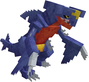 3D-рендер покемона Гарчомпа в стиле Minecraft для мода Cobble-Remodels.