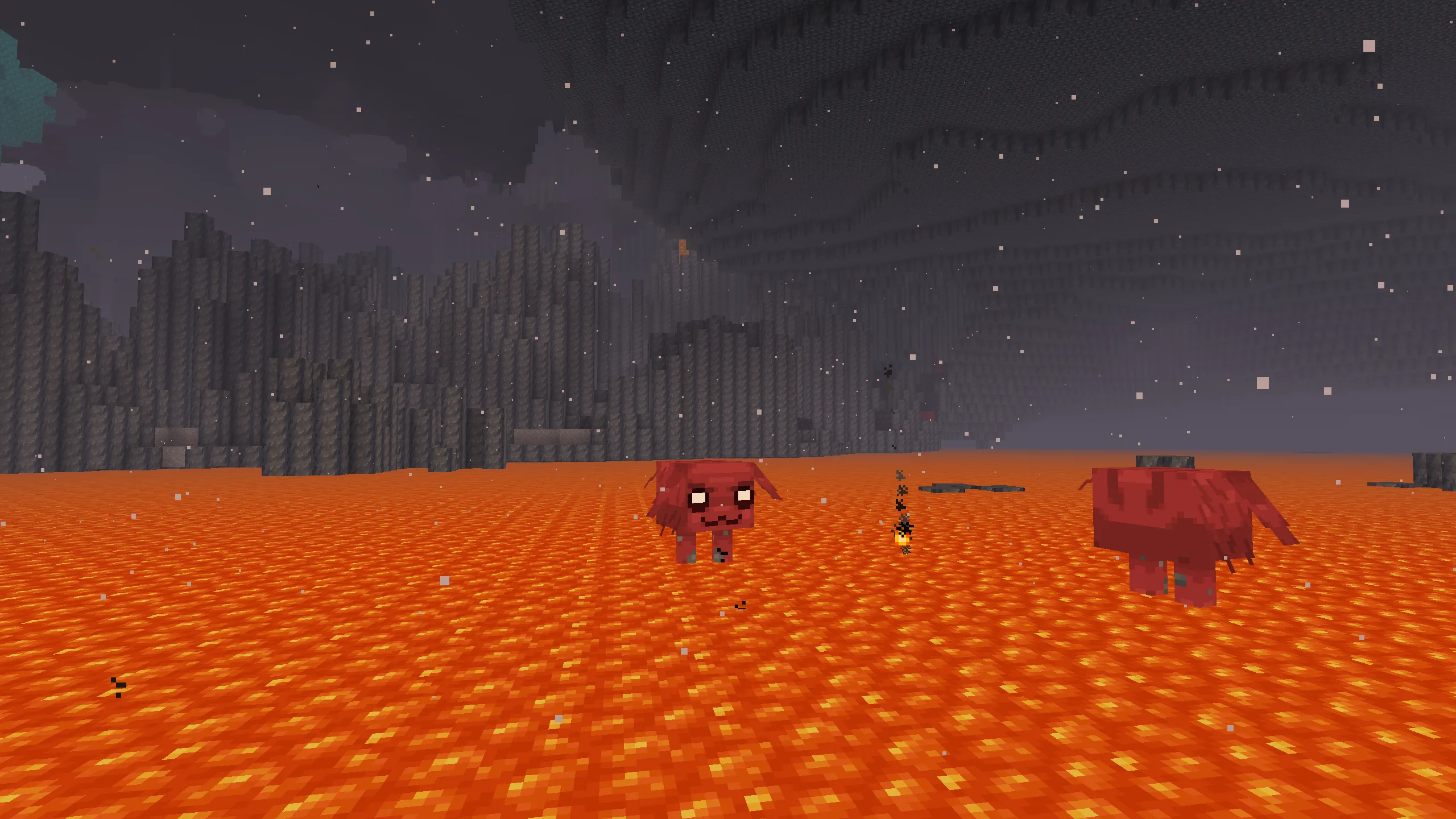 Ландшафт биома базальтовых дельт в Minecraft.