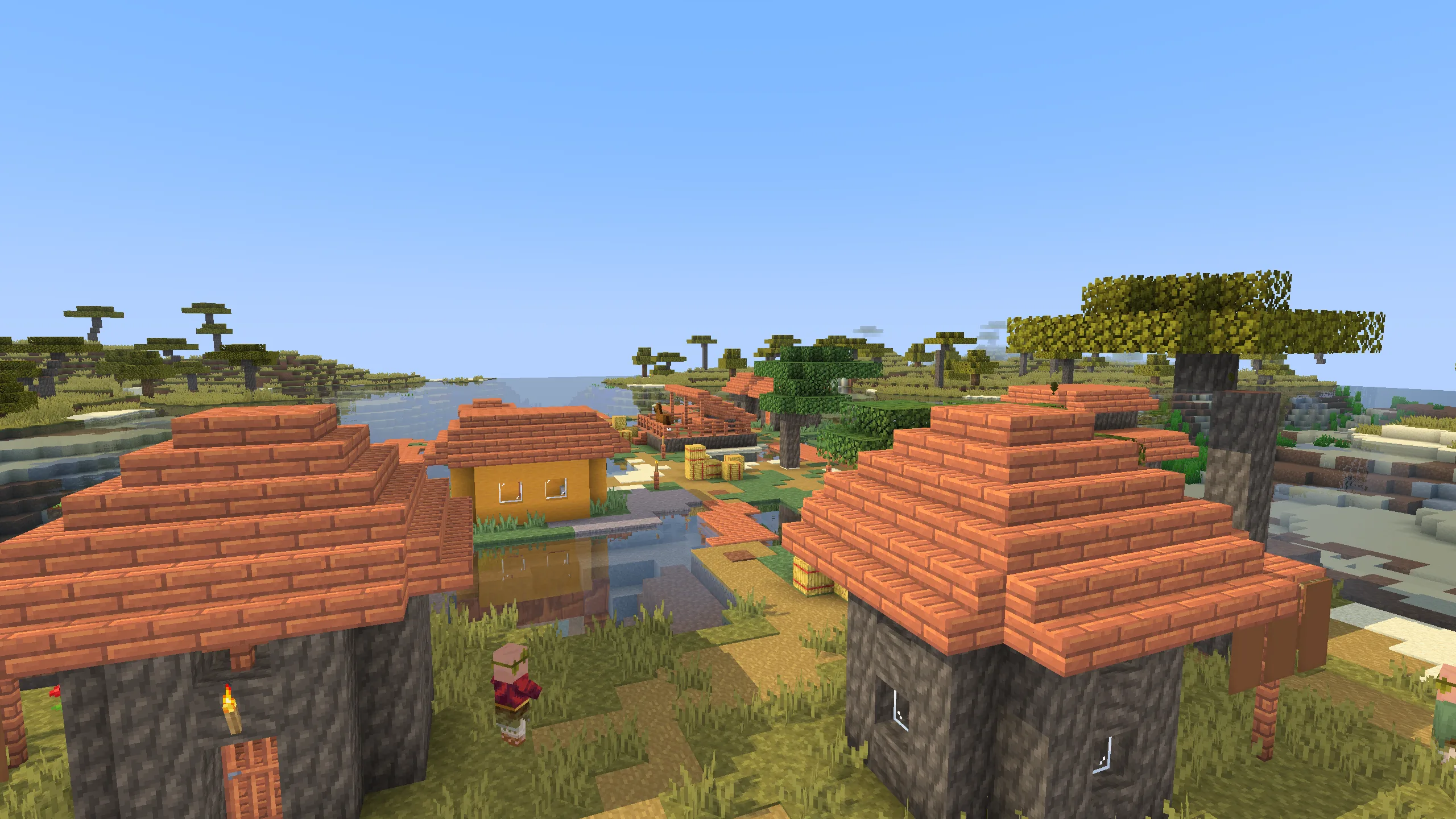 Деревня в стиле саванны в Minecraft.