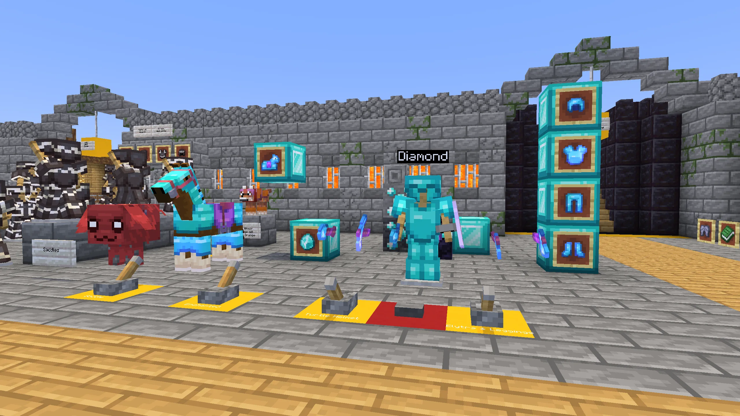 Алмазная броня и инструменты в Minecraft с использованием текстурпака Clarity.