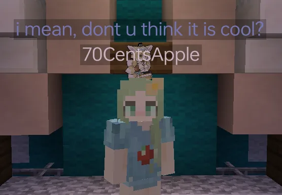 Внутриигровое сообщение в Minecraft с отображением над головой персонажа в виде всплывающего облачка чата.