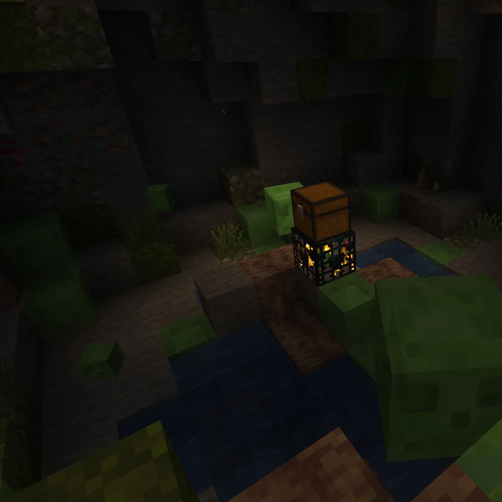 Пещера со слизнями в биоме Minecraft.