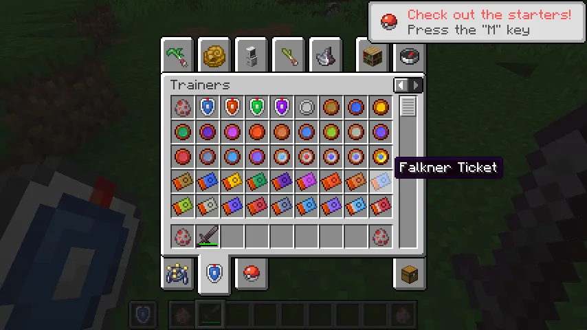 Интерфейс Minecraft с предметами прогрессии из Radical Red для Cobblemon.