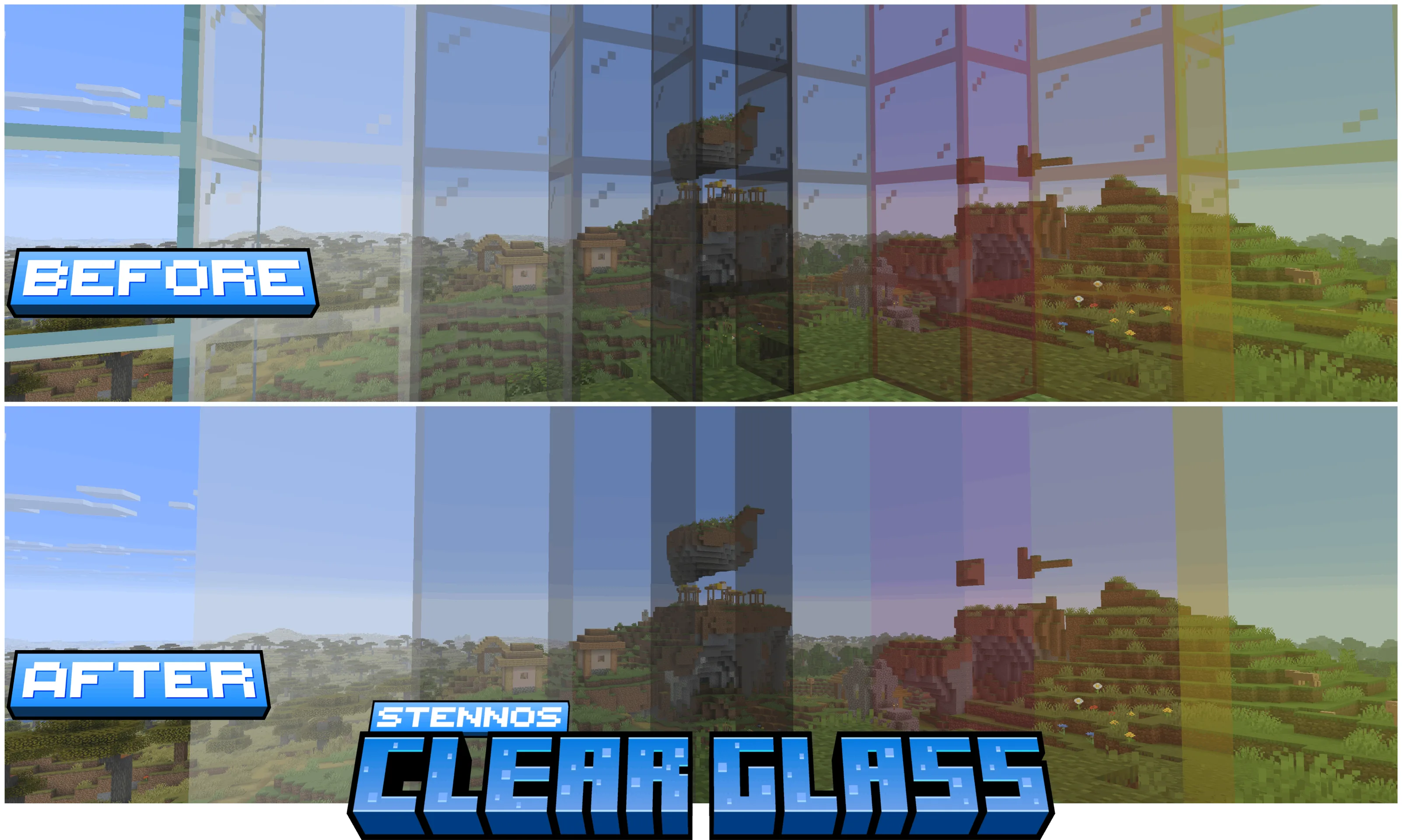 Пример использования текстур прозрачного стекла в ресурс-паке Stennos Clear Glass