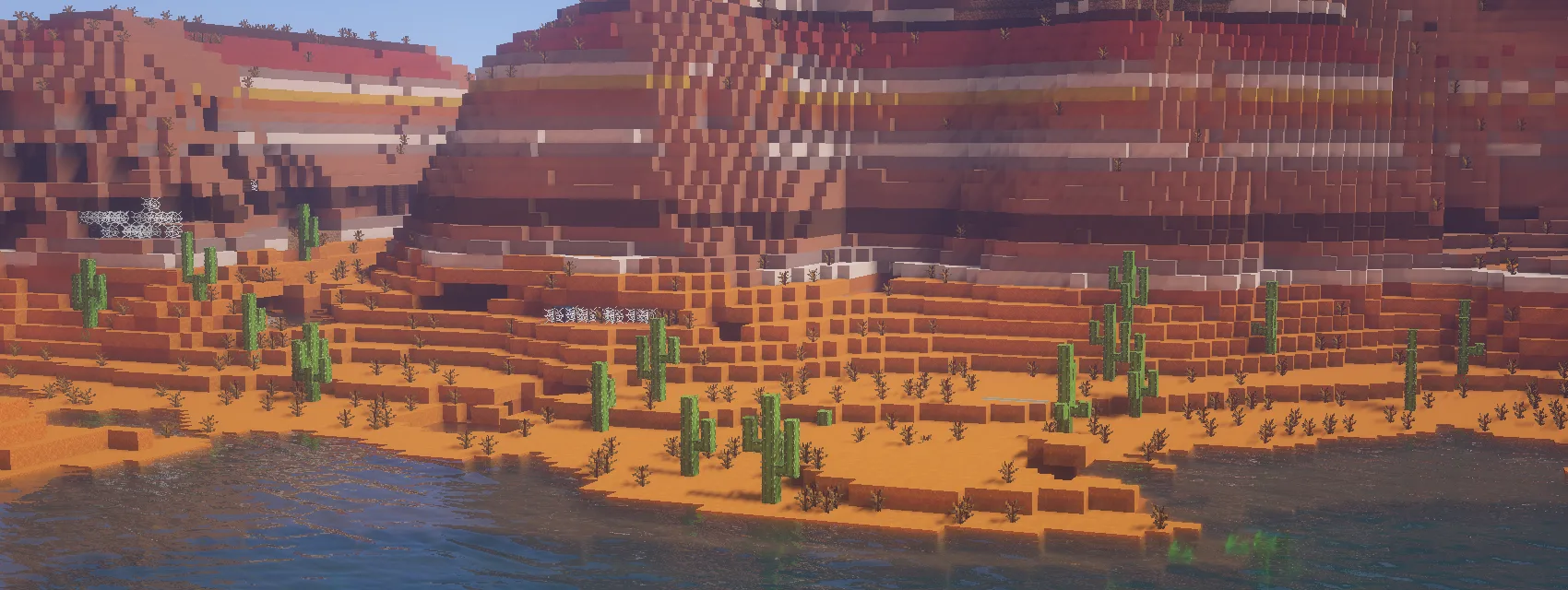 Скриншот биома Badlands из мода Dynamic Trees Plus с реалистичными деревьями.