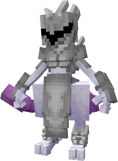 Персонаж в бронированных косметических предметах из мода Cobblemon: Cosmetic Expansion.