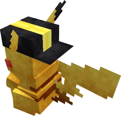 Персонаж в Minecraft с надетым косметическим головным убором из мода Cobblemon.