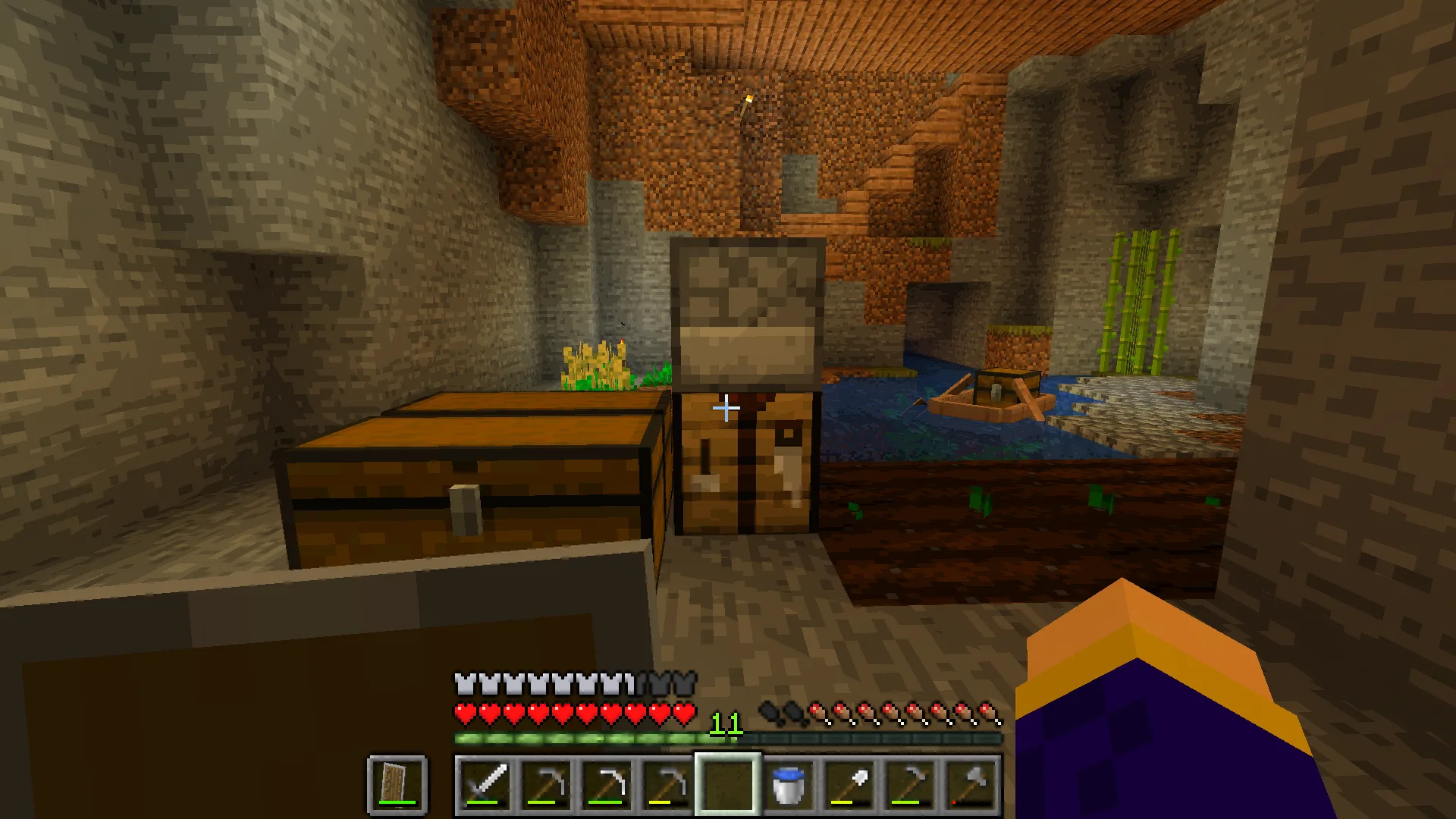 База в пещере с ванильной текстурой и активным шейдером.