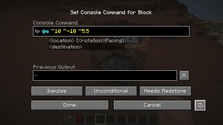 Переключение между абсолютными и относительными координатами в Coordinated Command Blocks