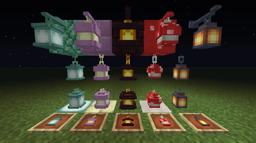 Фонари из начального релиза и версии 1.0.1 мода Lanterns+
