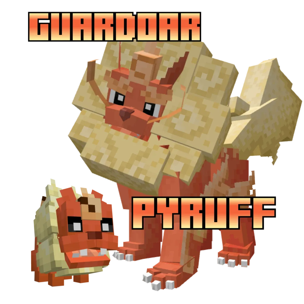 Гибрид покемонов: Simisear, Flareon и Spheal из проекта Cobblemon.