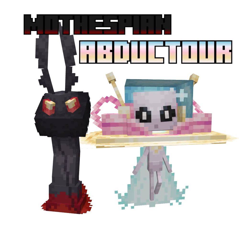 Иллюстрация гибридных покемонов: Abductour (Magnezone и Hatterene) и Mothespian (Frosmoth и Zoroark) в стиле мода Cobblemon.
