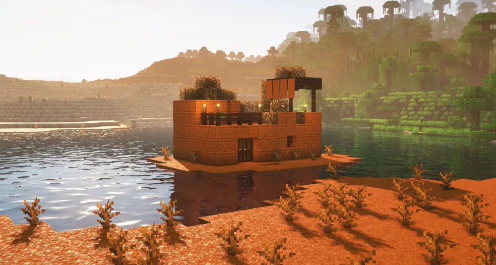 Небольшой дом в стиле вестерн, построенный в биоме бесплодных земель (Badlands).